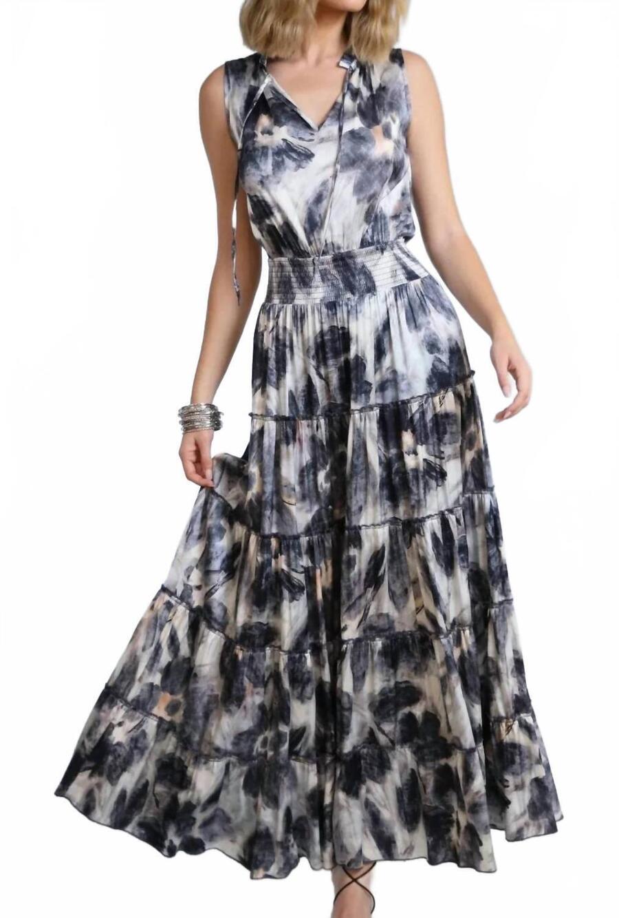 NEW LOLA & SOPHIE sleeveless tiered maxi dress in denim blue